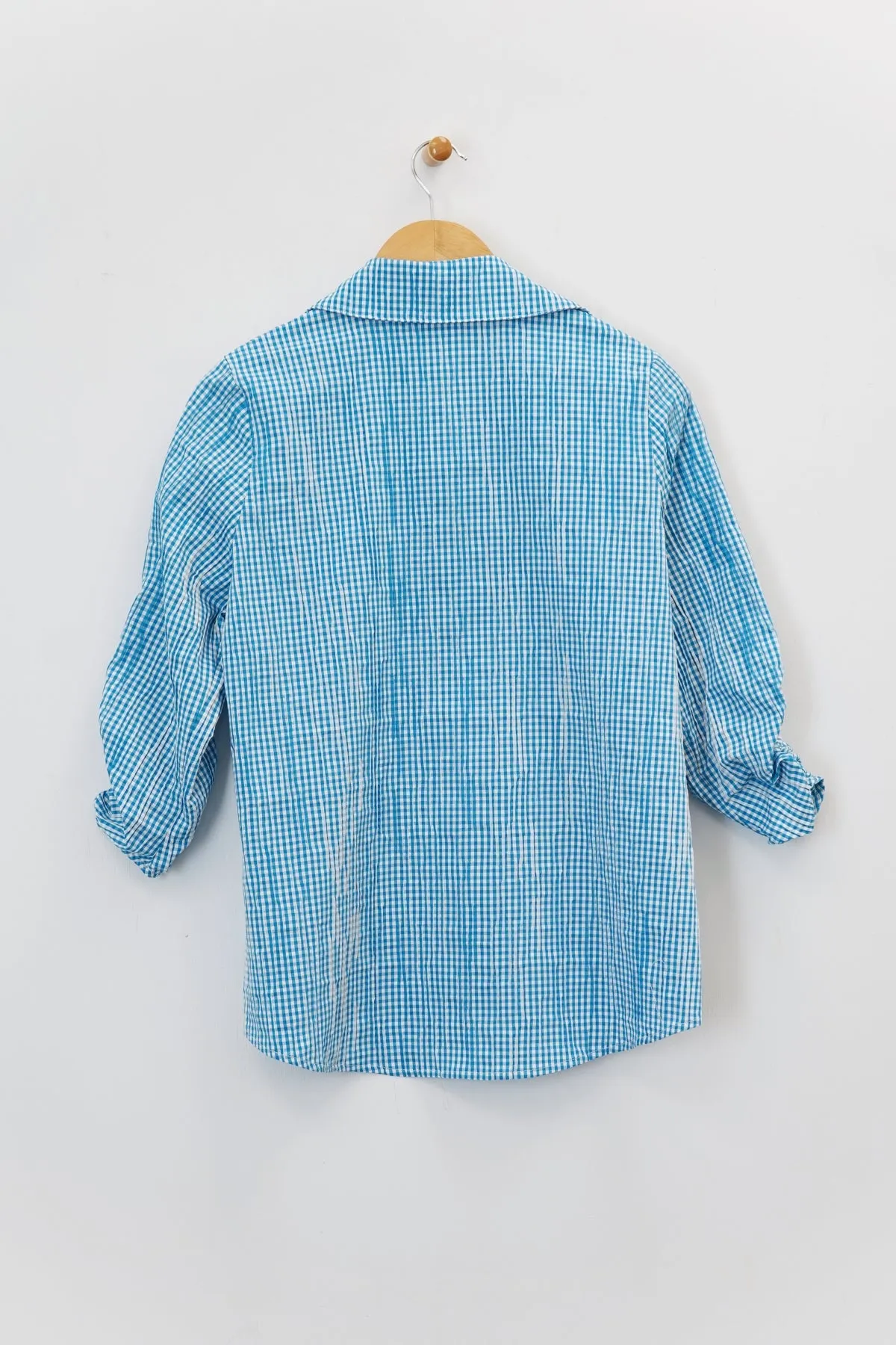 28" Seersucker Polo Tunic with Ruched Sleeves