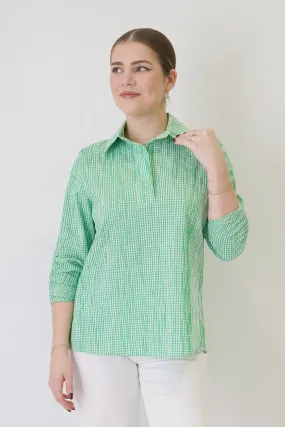 28" Seersucker Polo Tunic with Ruched Sleeves