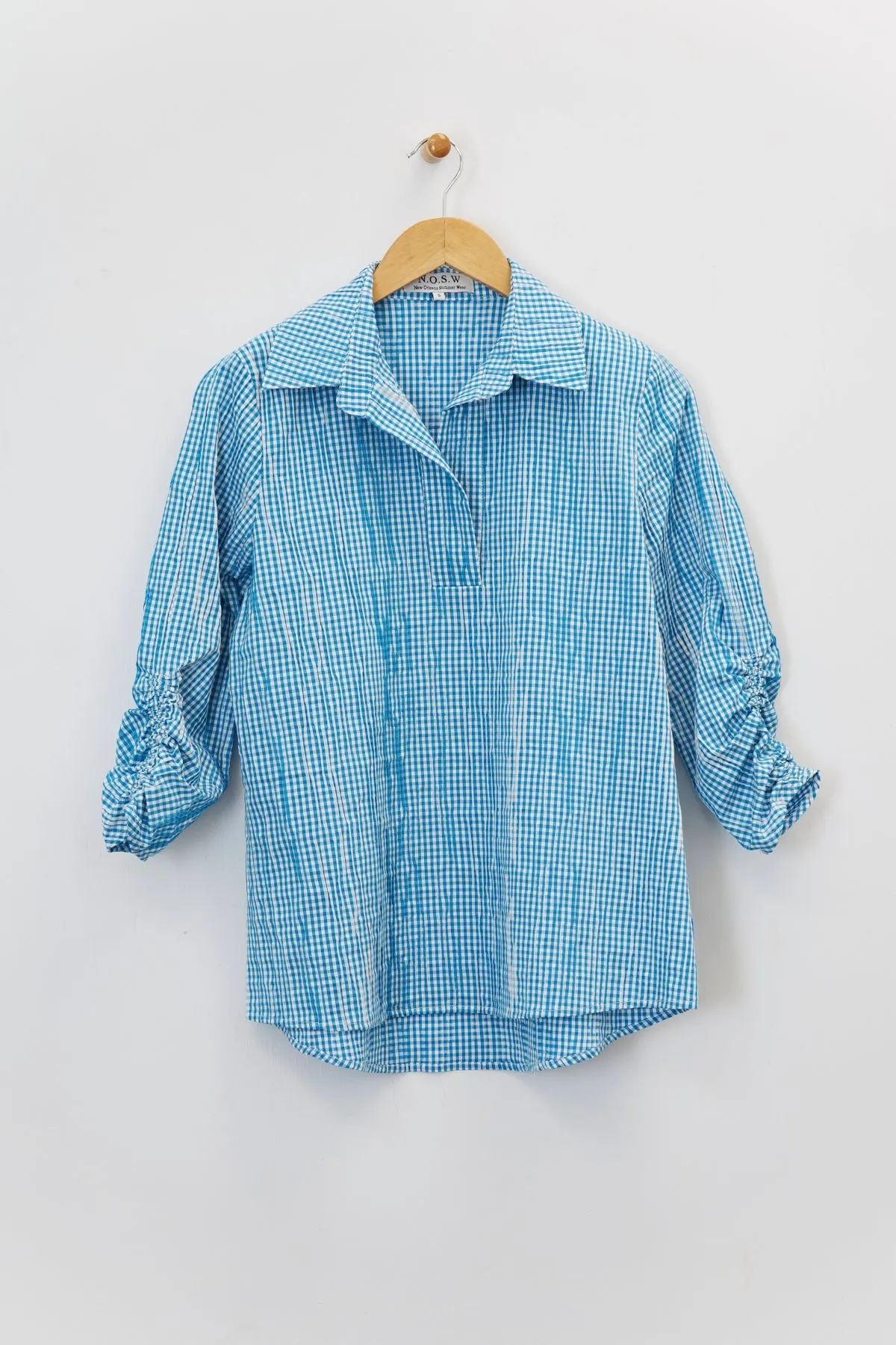 28" Seersucker Polo Tunic with Ruched Sleeves