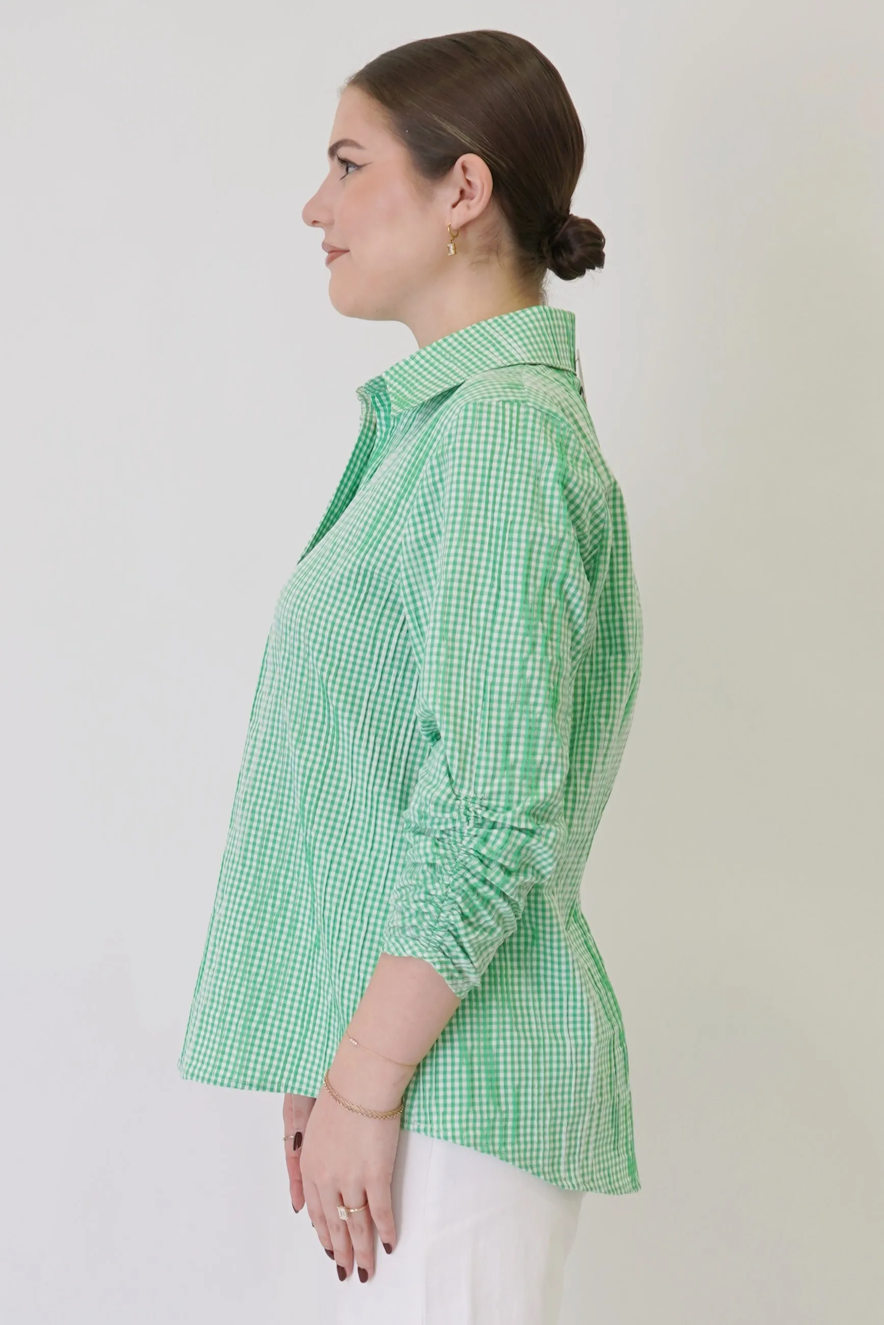 28" Seersucker Polo Tunic with Ruched Sleeves
