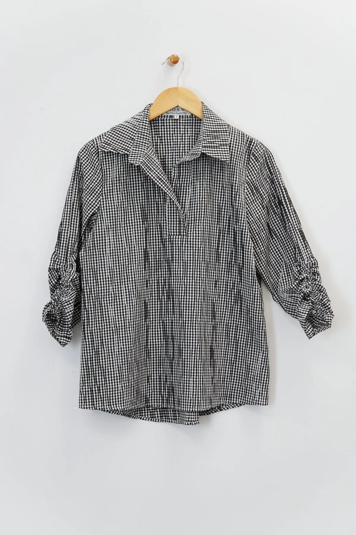 28" Seersucker Polo Tunic with Ruched Sleeves