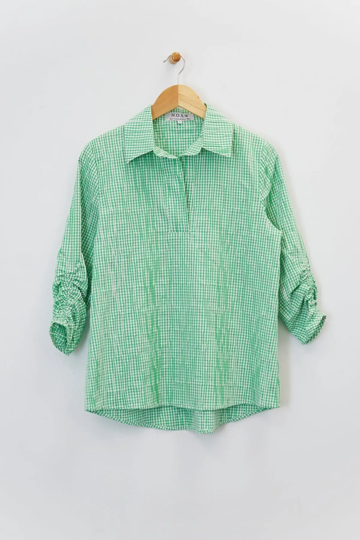 28" Seersucker Polo Tunic with Ruched Sleeves