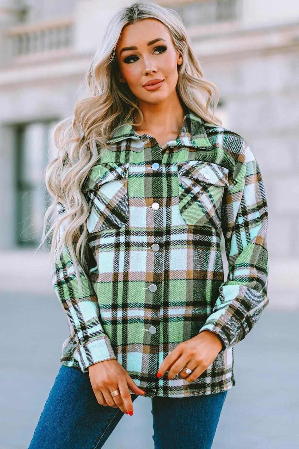 Adaptable Plaid Pocketed Oversized Shacket