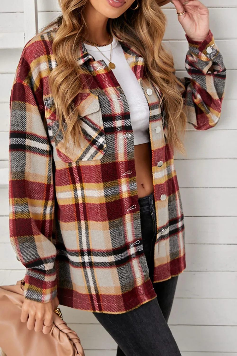 Adaptable Plaid Pocketed Oversized Shacket