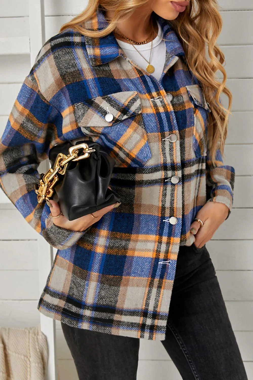 Adaptable Plaid Pocketed Oversized Shacket