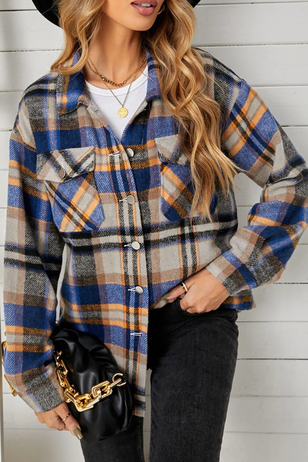 Adaptable Plaid Pocketed Oversized Shacket