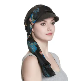 Alnorm Breathable Bamboo Fiber Lined Newsboy Hat and Scarf Set for Women Gray Butterflies