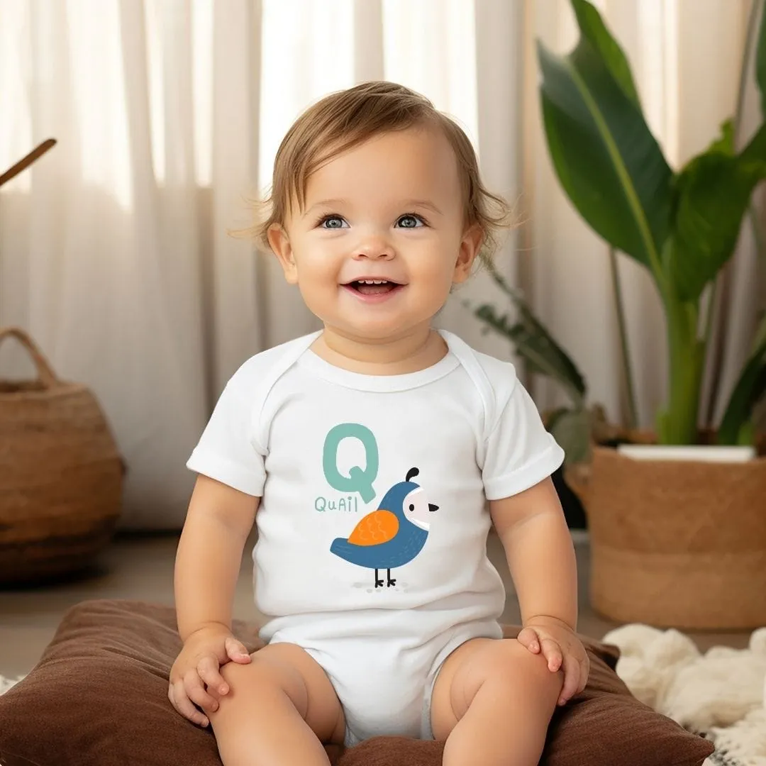 Animal Alphabet - Q for Quail Baby Bodysuit - Unisex Graphic Bodysuit for Babies