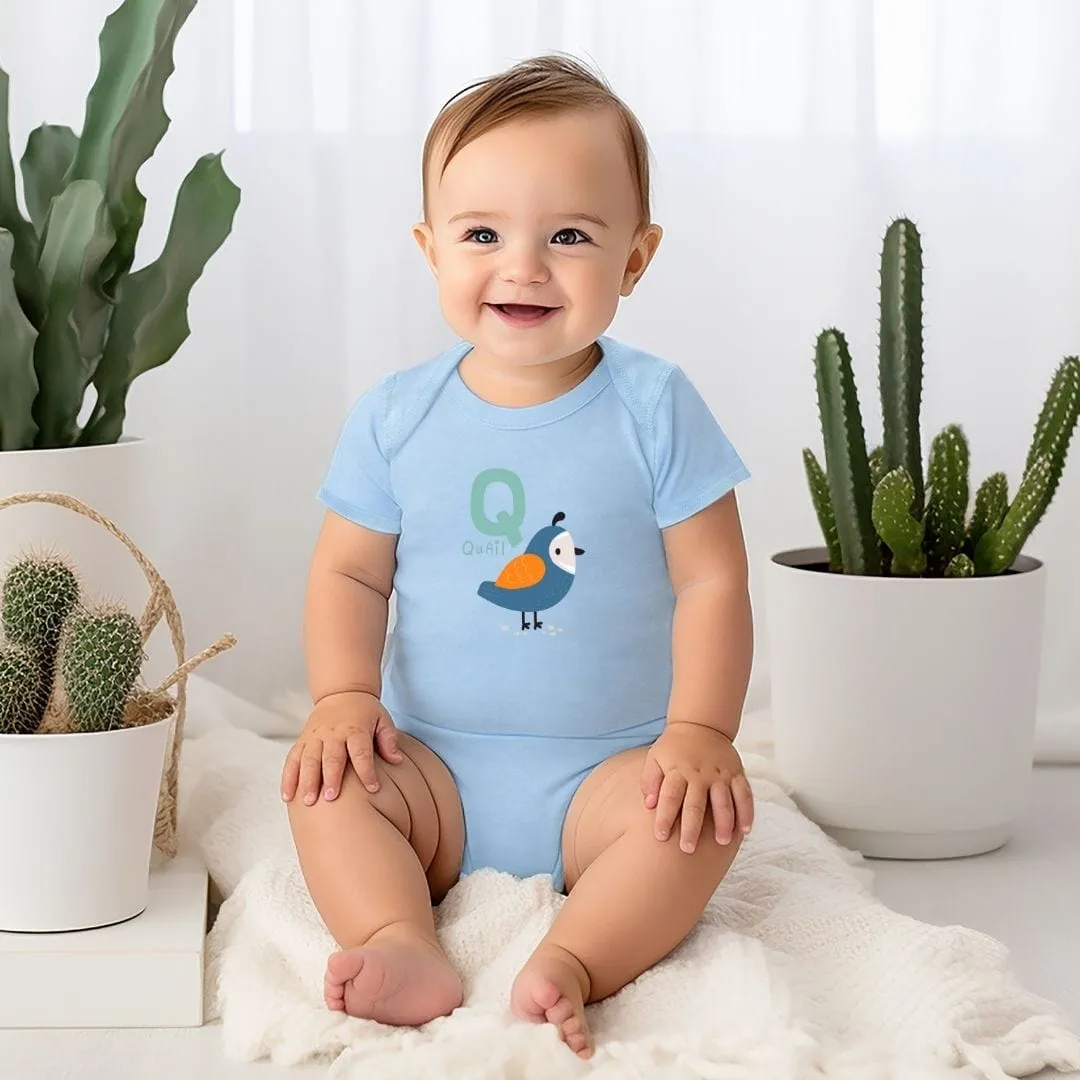 Animal Alphabet - Q for Quail Baby Bodysuit - Unisex Graphic Bodysuit for Babies