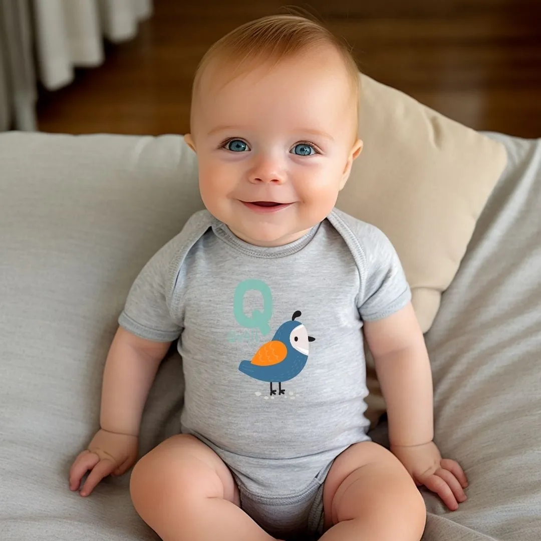 Animal Alphabet - Q for Quail Baby Bodysuit - Unisex Graphic Bodysuit for Babies