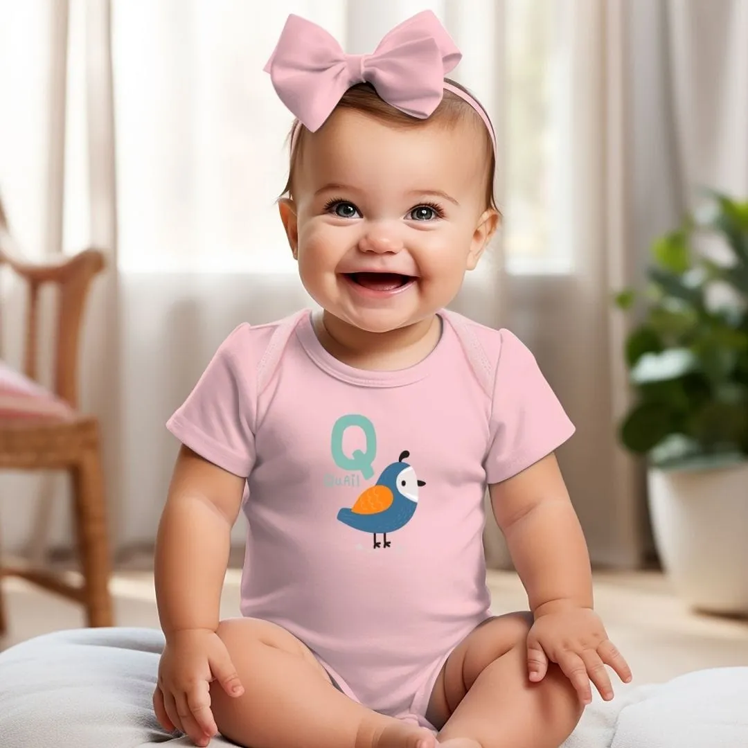 Animal Alphabet - Q for Quail Baby Bodysuit - Unisex Graphic Bodysuit for Babies