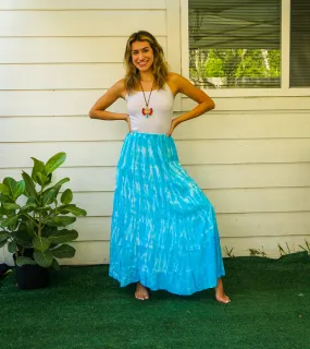 Aqua Waves Hand Dyed Tiered Maxi Skirt