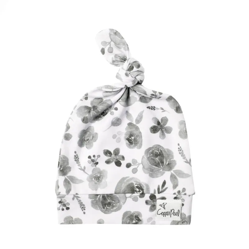 Baby Top Knot Hat | Grey Floral