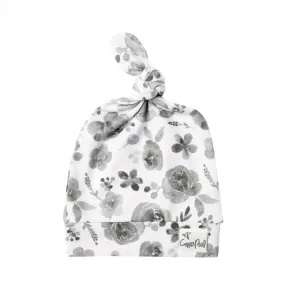 Baby Top Knot Hat | Grey Floral