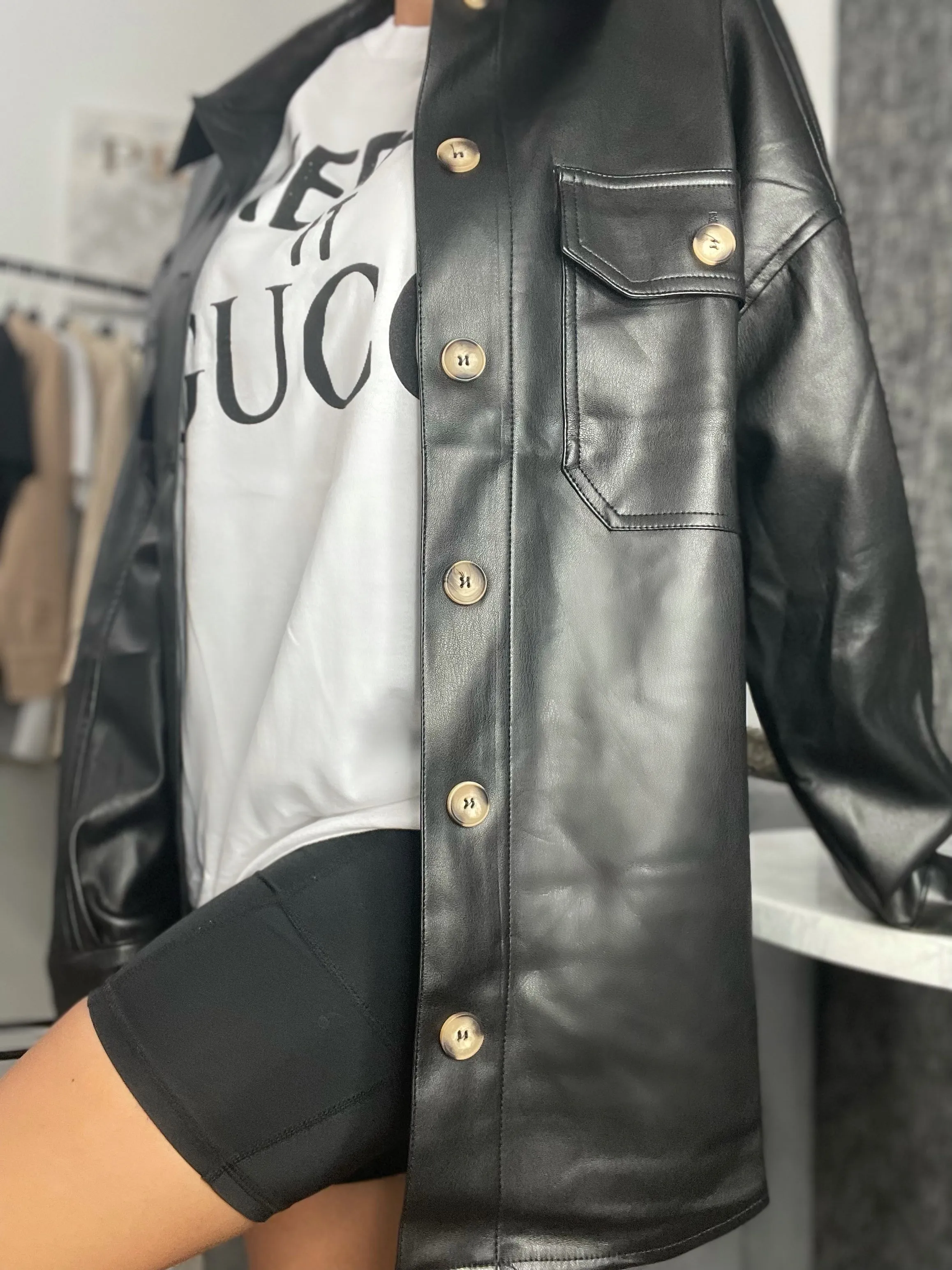 Bad Gal Faux Leather Shacket