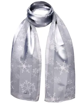 BasicSense Christmas Neck Scarf Satin Reindeer Gingerbread Santa Claus Poinsettia Snow Winter Snowflake Print Xmas Scarves Snowflake - Silver Grey