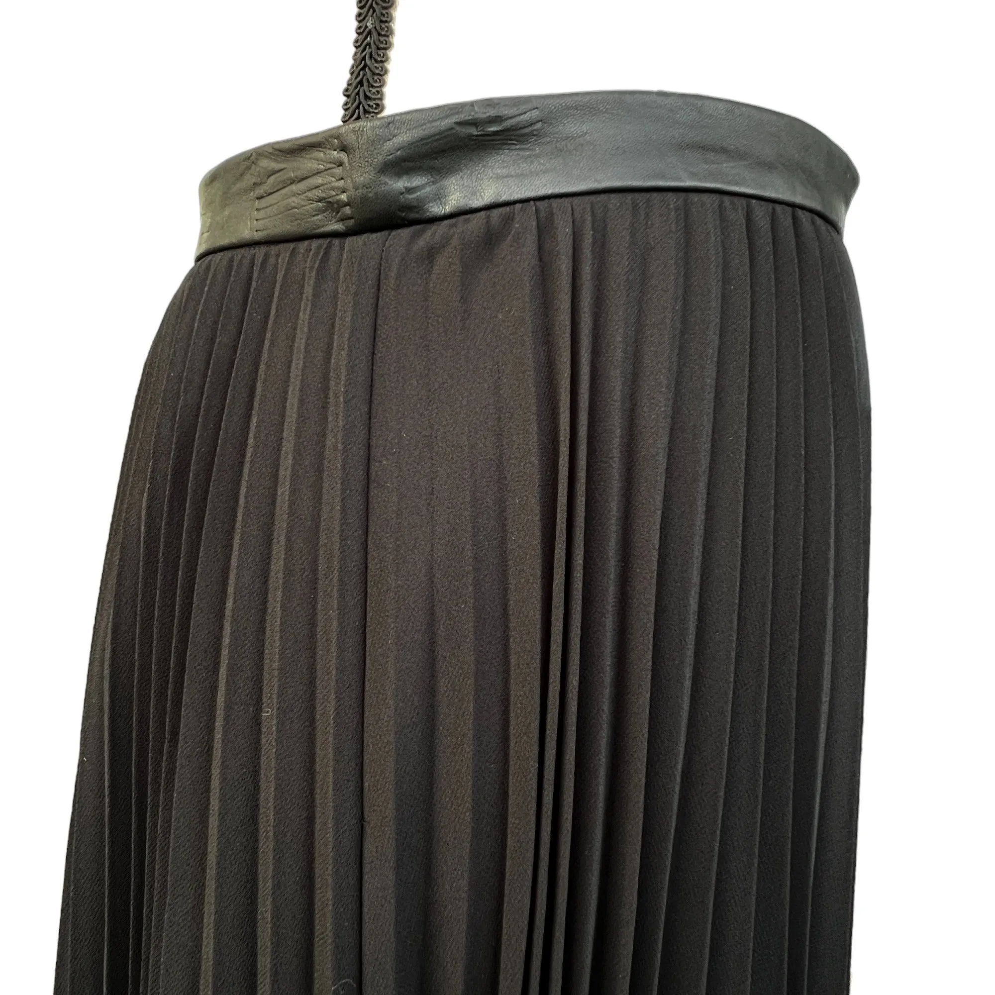 Black Chiffon Pleated Women Skirt Faux Leather Size 8