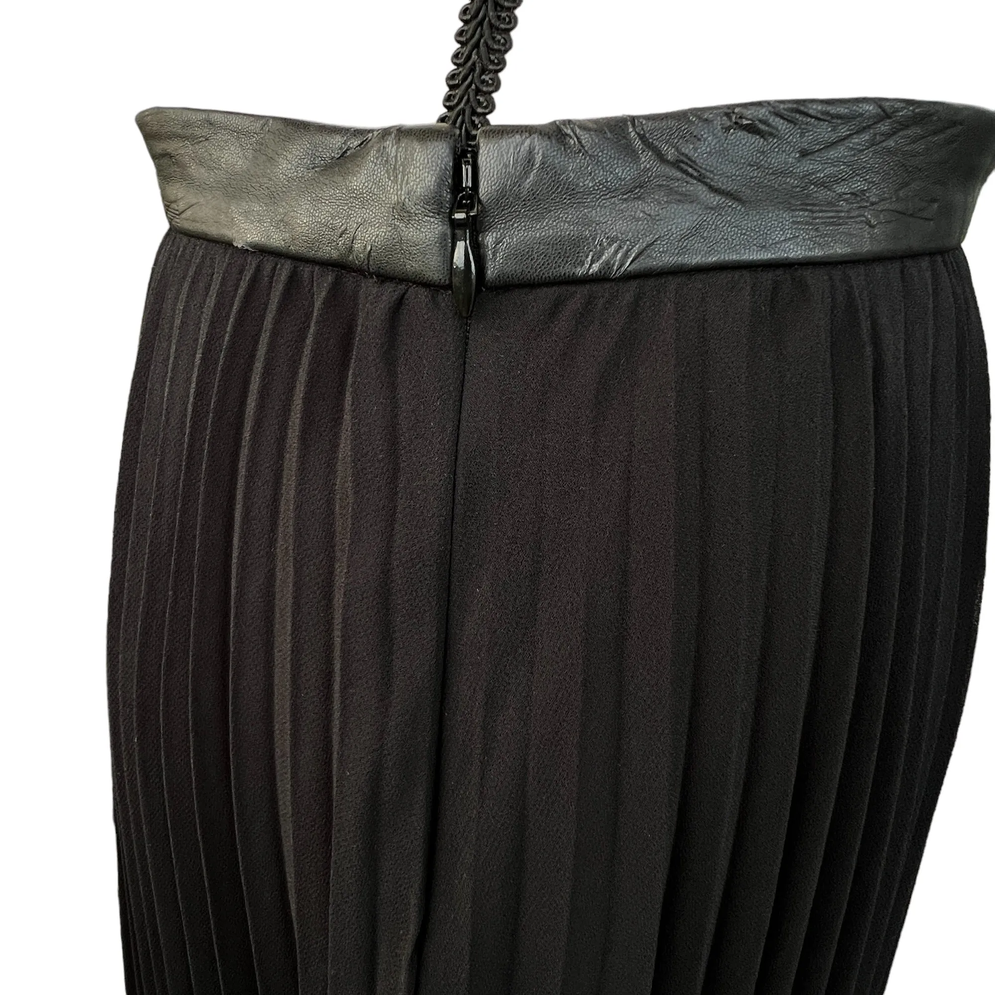 Black Chiffon Pleated Women Skirt Faux Leather Size 8