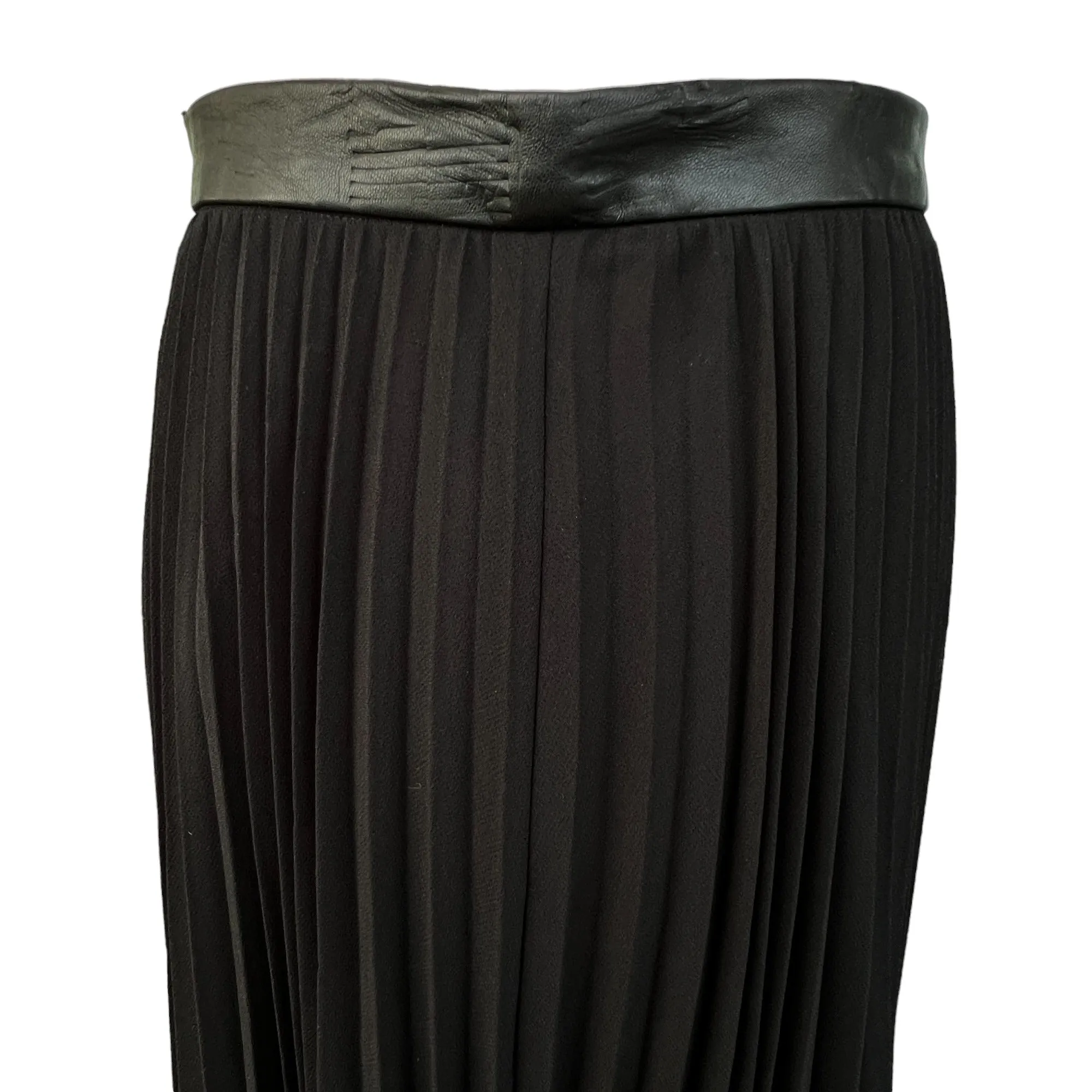 Black Chiffon Pleated Women Skirt Faux Leather Size 8