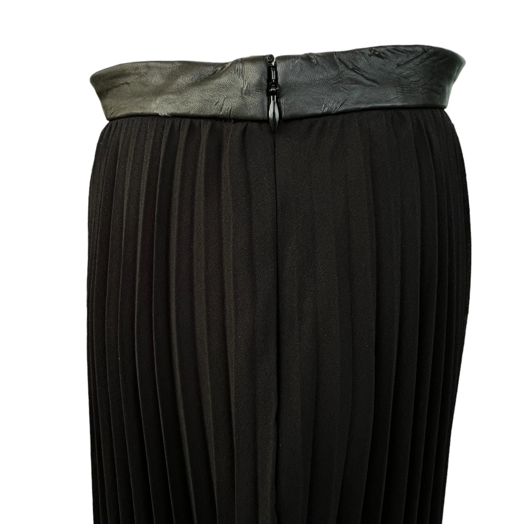 Black Chiffon Pleated Women Skirt Faux Leather Size 8
