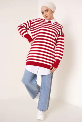 BNG Women -75 Striped Knit Tunic Red - Clermont