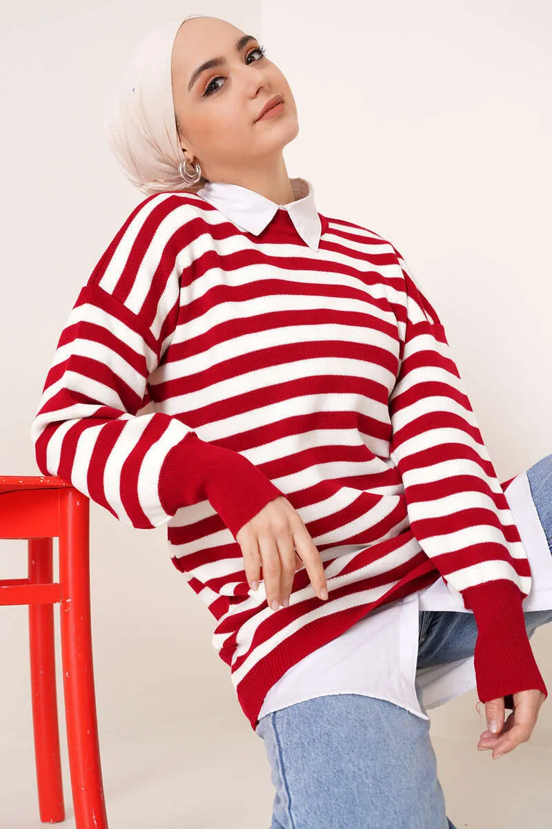 BNG Women -75 Striped Knit Tunic Red - Clermont