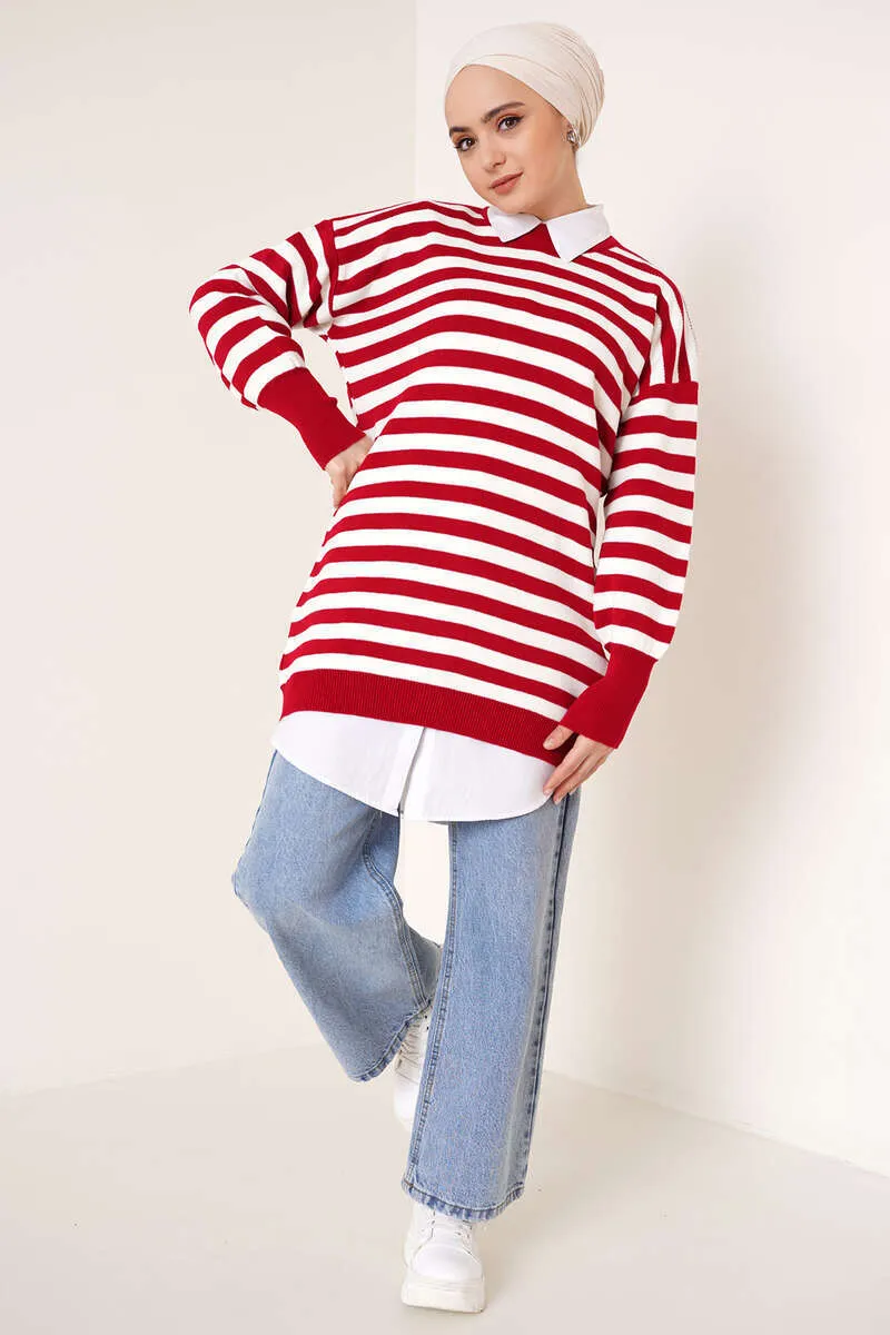 BNG Women -75 Striped Knit Tunic Red - Clermont