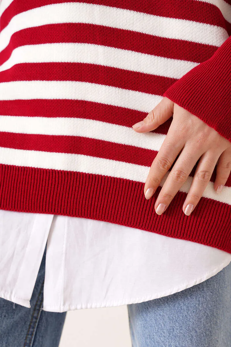 BNG Women -75 Striped Knit Tunic Red - Clermont