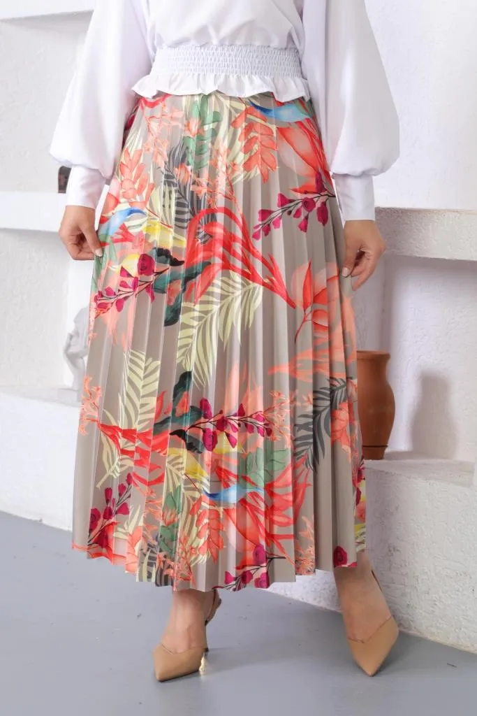 BNG Women Patterned Hijab Pleated Skirt Çağla - Clermont