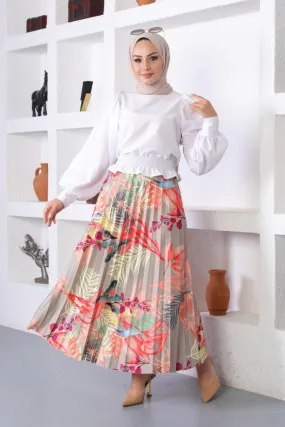 BNG Women Patterned Hijab Pleated Skirt Çağla - Clermont