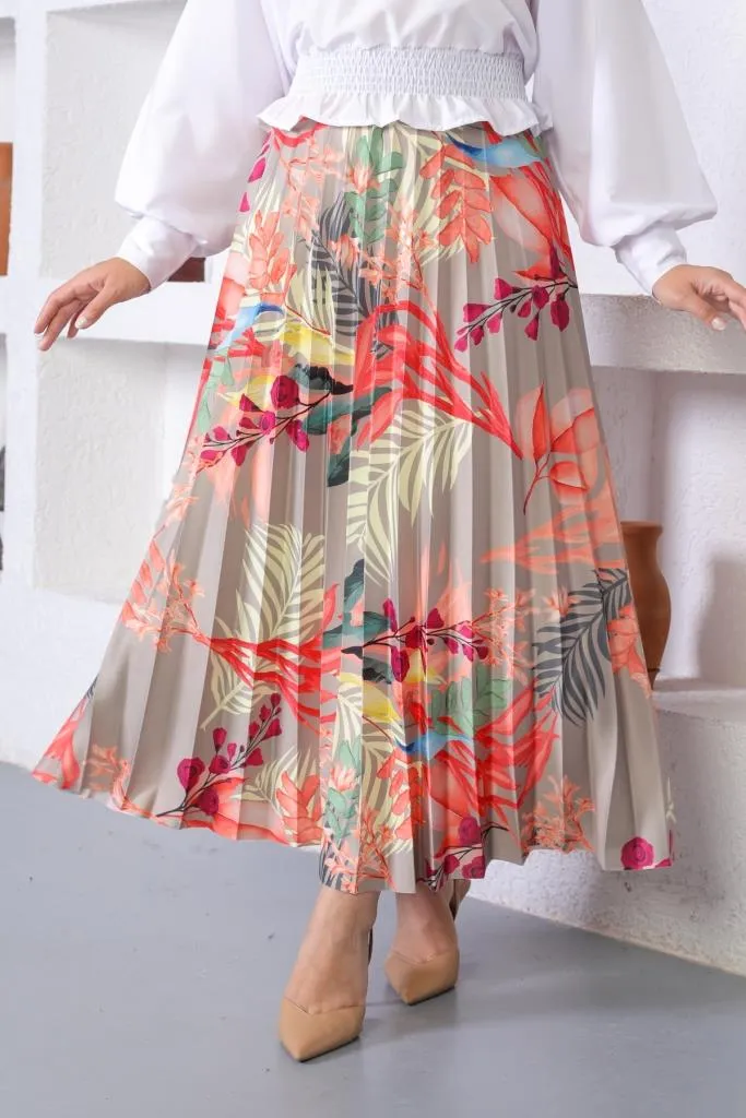 BNG Women Patterned Hijab Pleated Skirt Çağla - Clermont