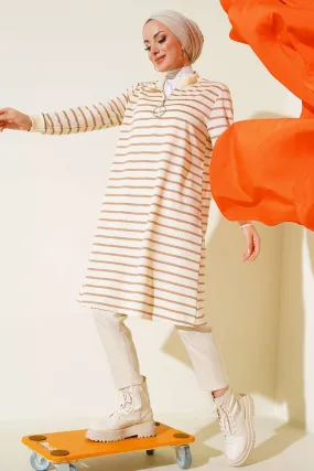 BNG Women V-neck Striped Tunic in Mink - Clermont