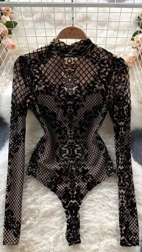 Body Suit With Net Fabric GGR037
