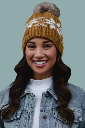 Camel & White Snowflake Pom Hat