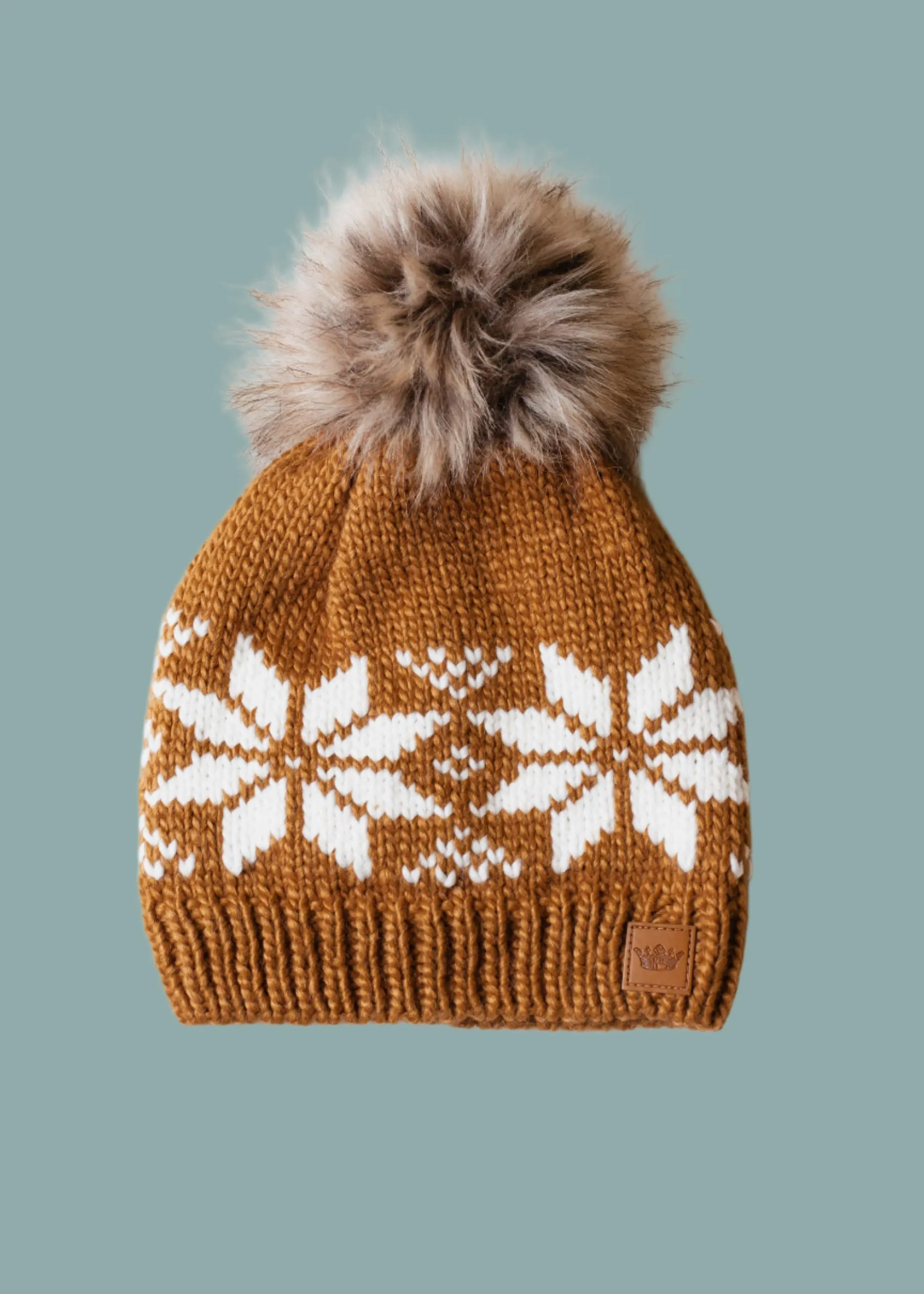 Camel & White Snowflake Pom Hat