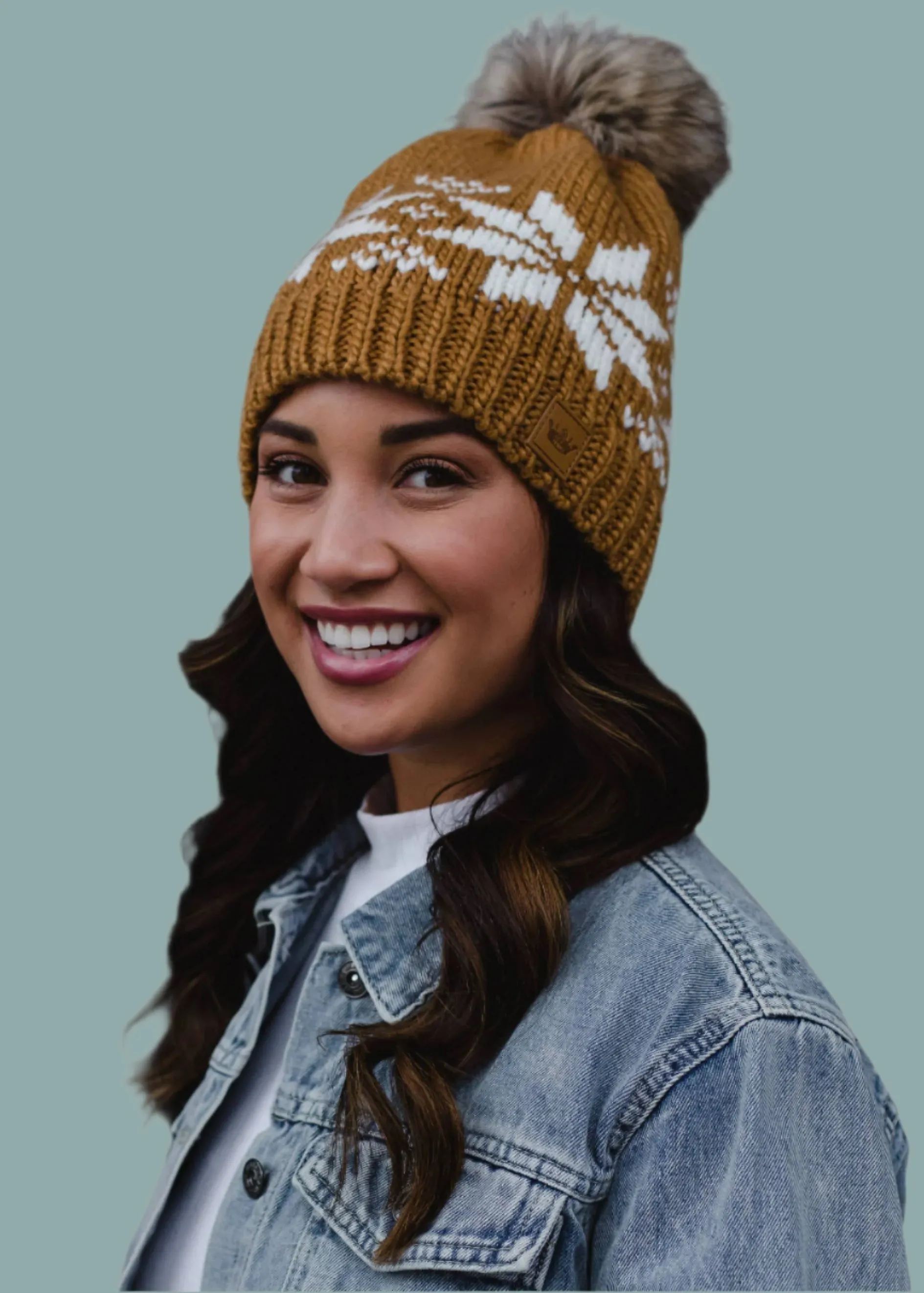 Camel & White Snowflake Pom Hat