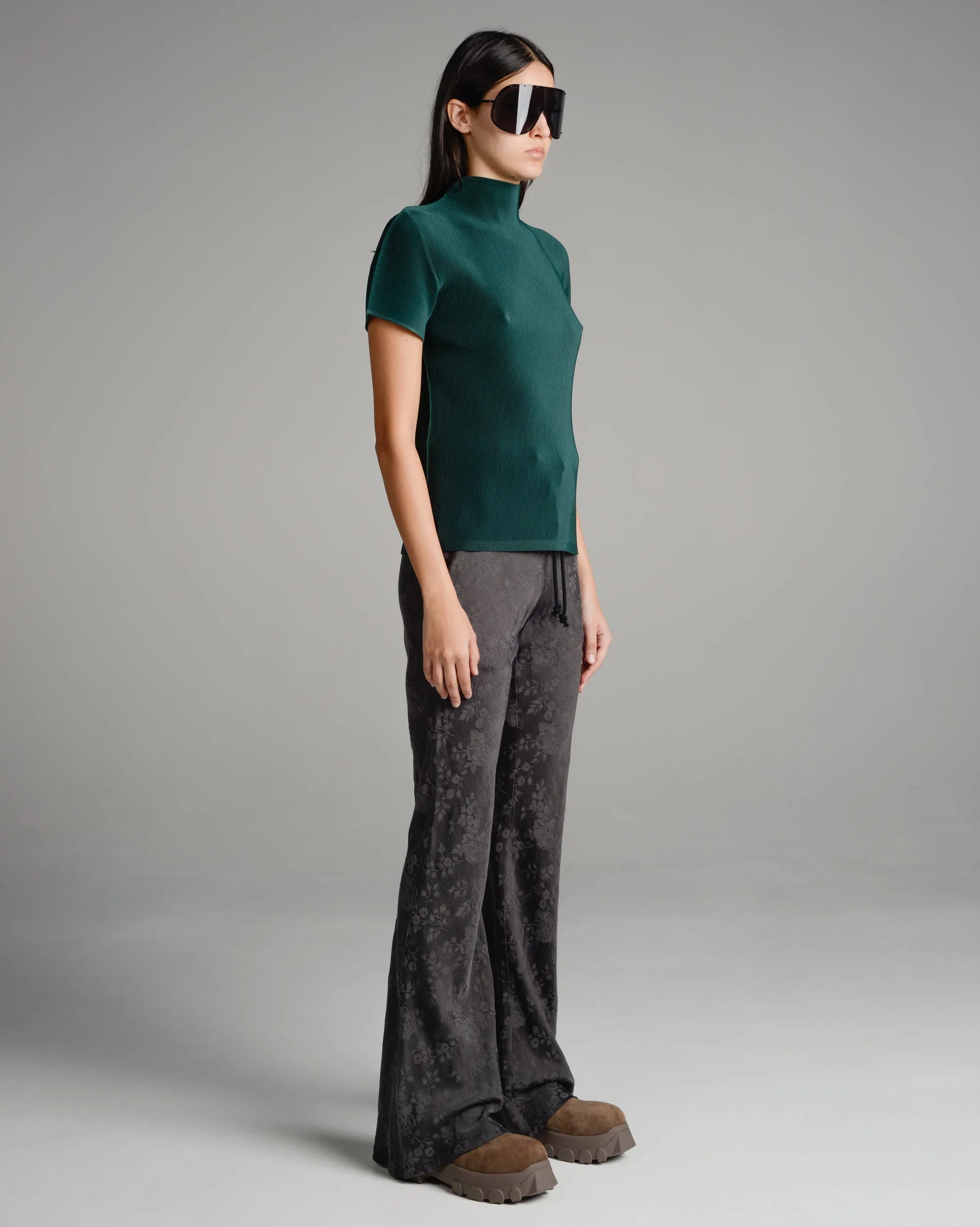 Charcoal Antique Floral Bias Flared Pants