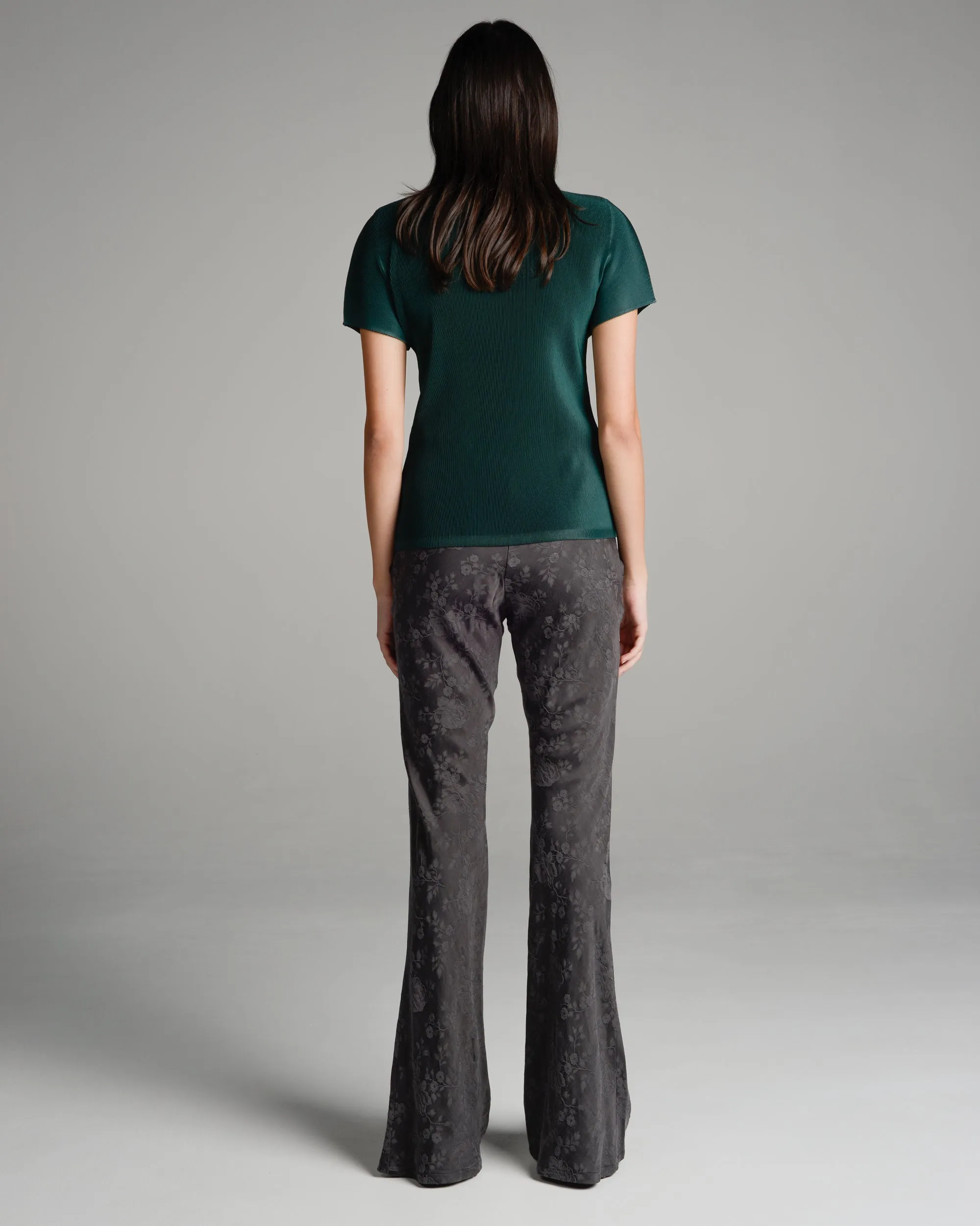Charcoal Antique Floral Bias Flared Pants