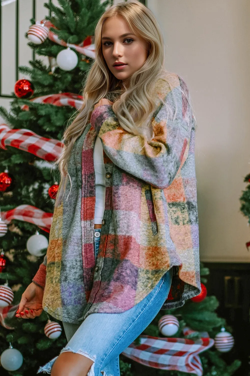 Double Take Plaid Fleece Shacket