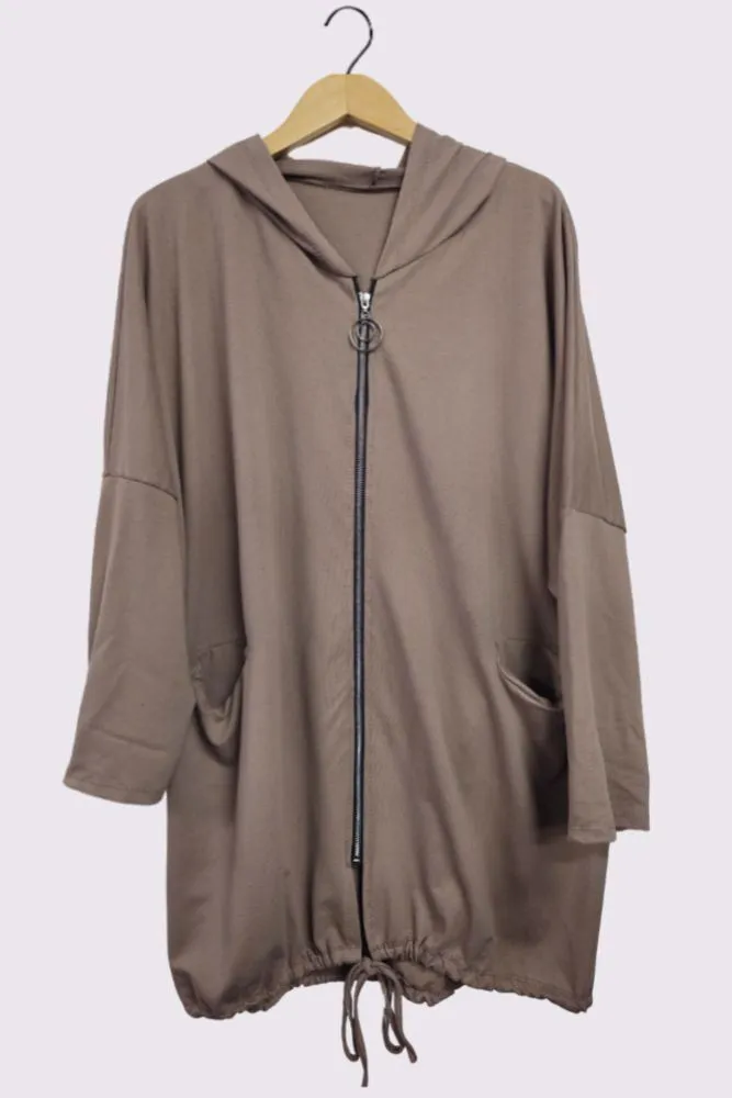 Drawstring Hem Zip-up Hooded Jacket