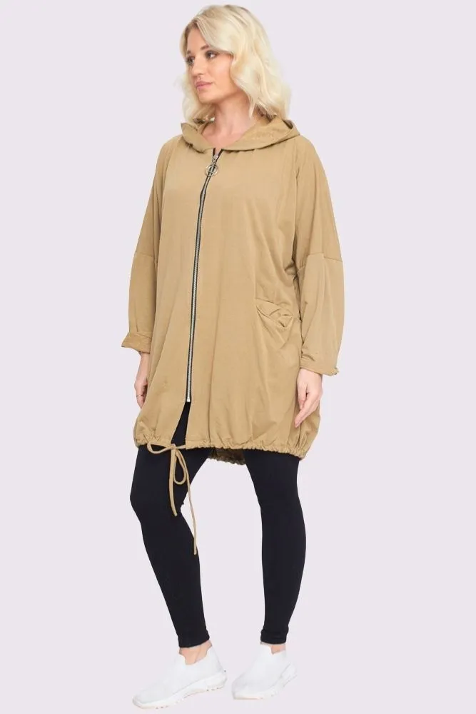 Drawstring Hem Zip-up Hooded Jacket