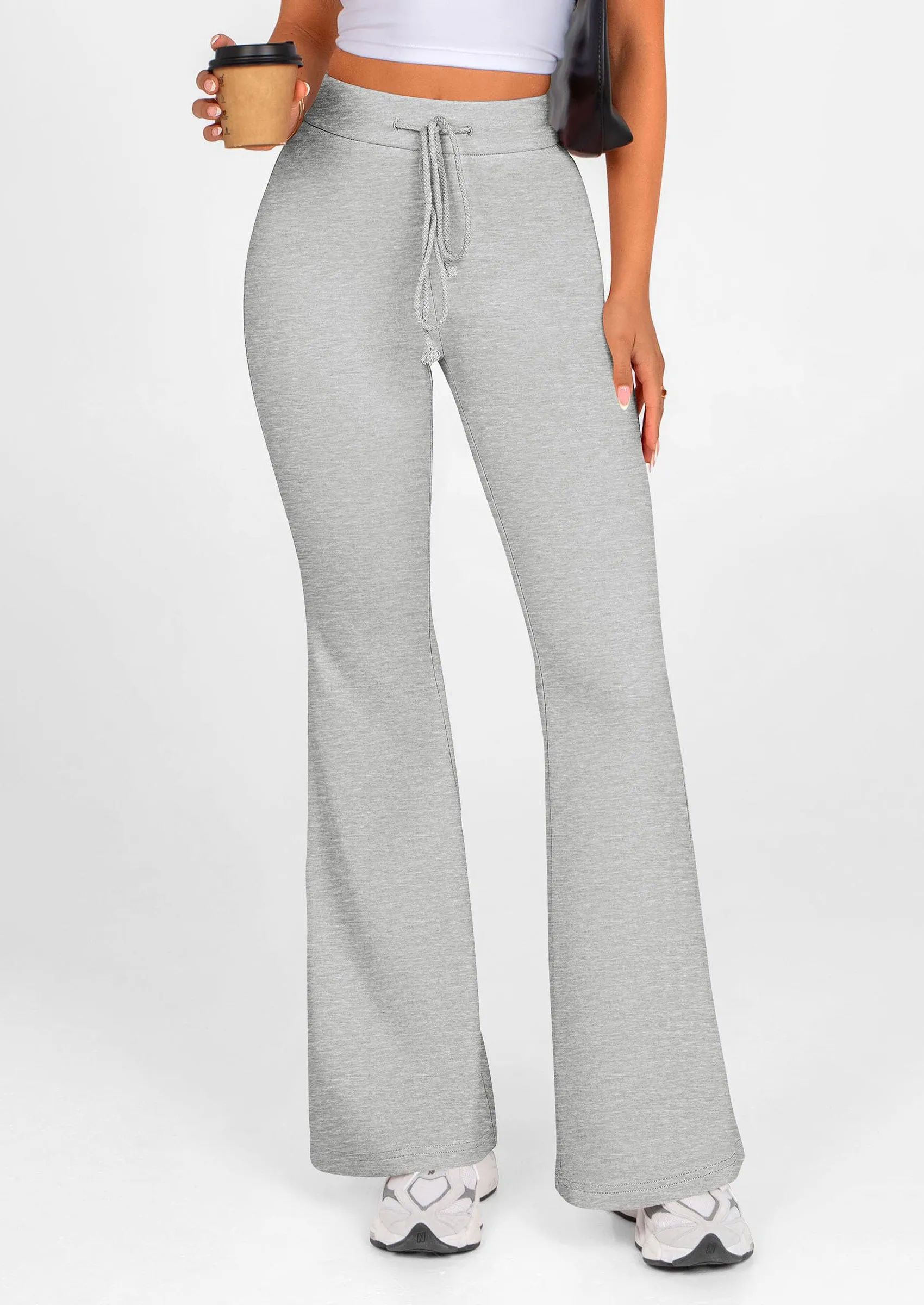 Elastic High-Waisted Drawstring Casual Flare Pants