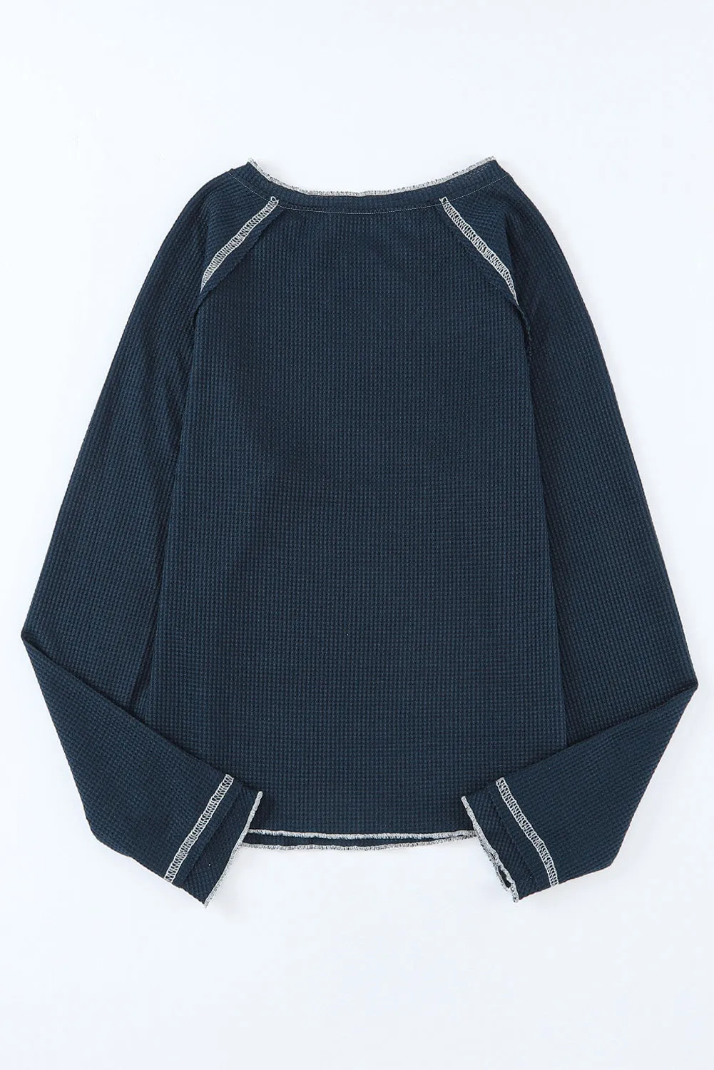 Exposed Seam Textured Pullover Long Sleeve Top