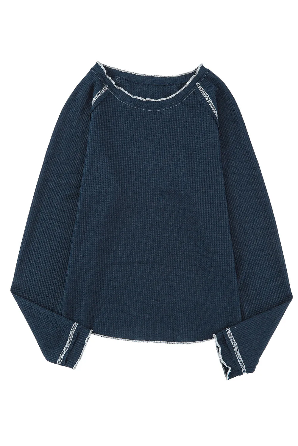 Exposed Seam Textured Pullover Long Sleeve Top