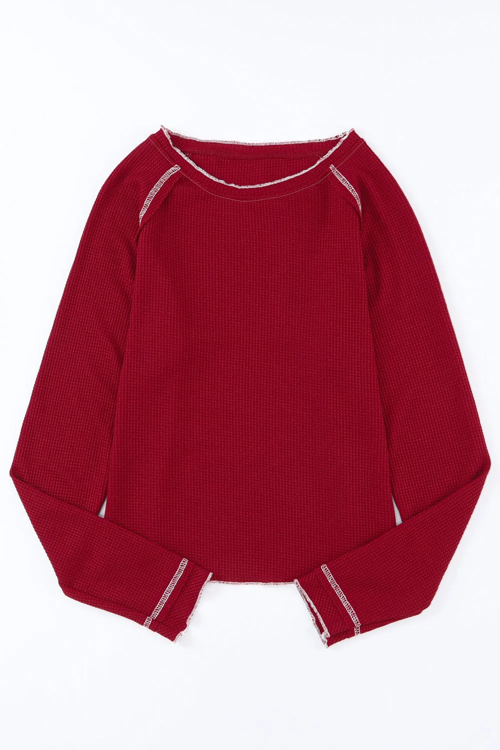 Exposed Seam Textured Pullover Long Sleeve Top