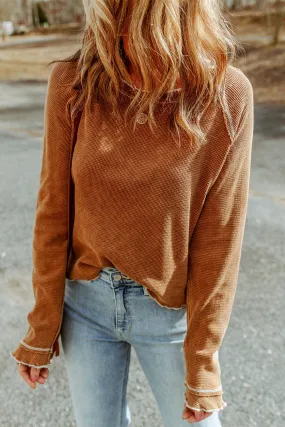 Exposed Seam Textured Pullover Long Sleeve Top