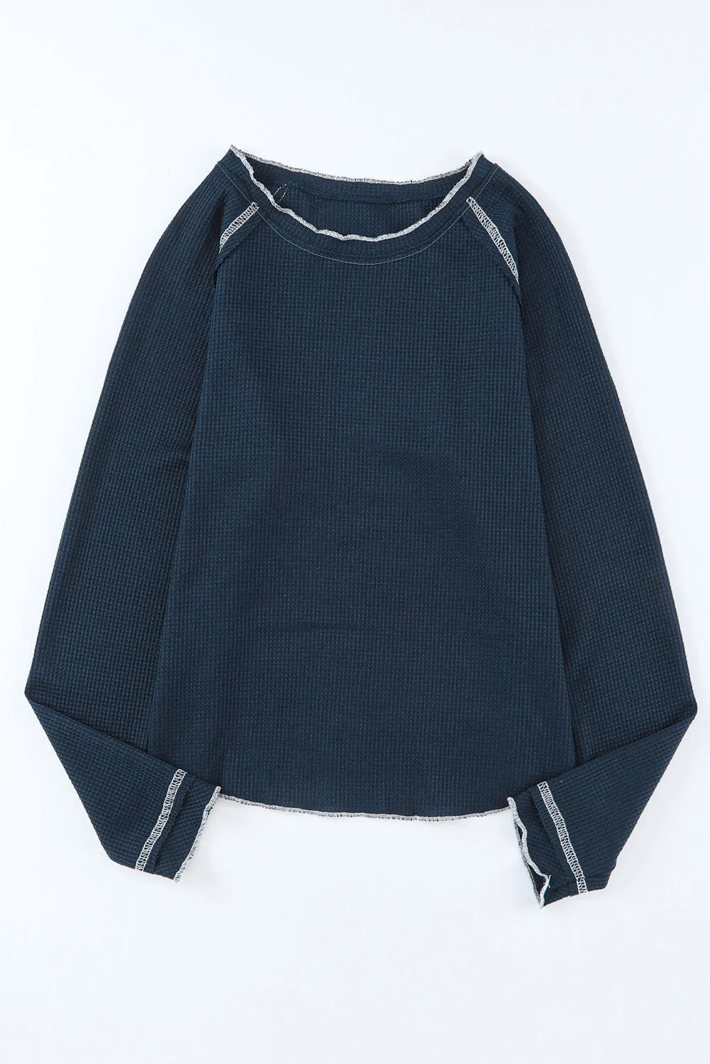 Exposed Seam Textured Pullover Long Sleeve Top