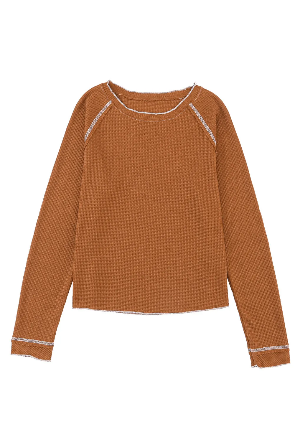 Exposed Seam Textured Pullover Long Sleeve Top