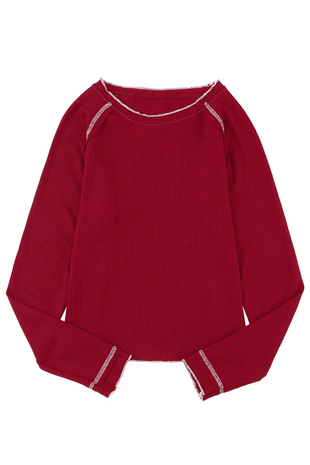 Exposed Seam Textured Pullover Long Sleeve Top