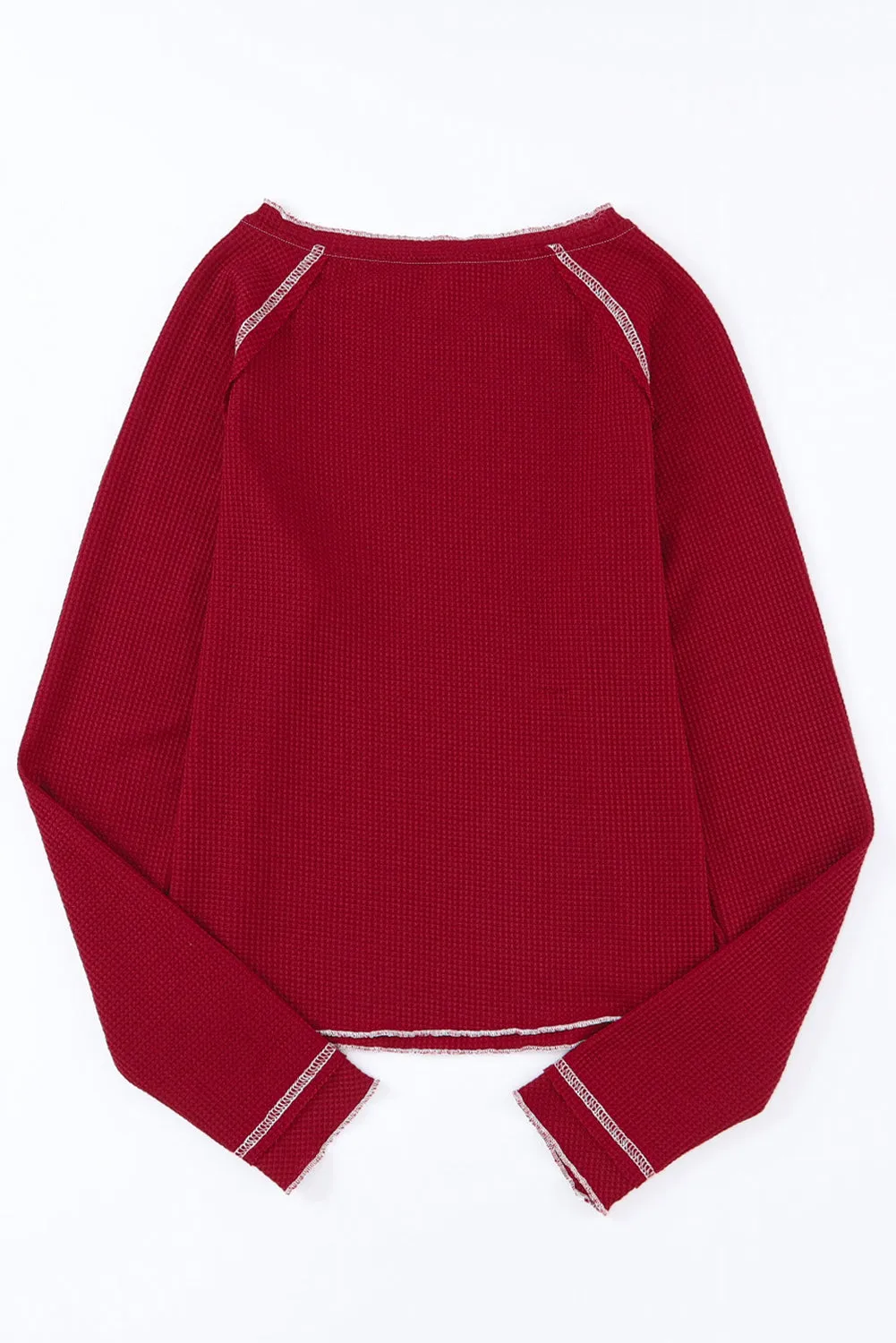 Exposed Seam Textured Pullover Long Sleeve Top
